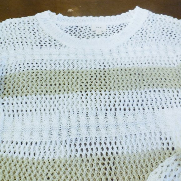 Pullover Sweater NEW Fringed See-through Knit Top Long Sleeve cream-beige summer - Picture 6 of 9